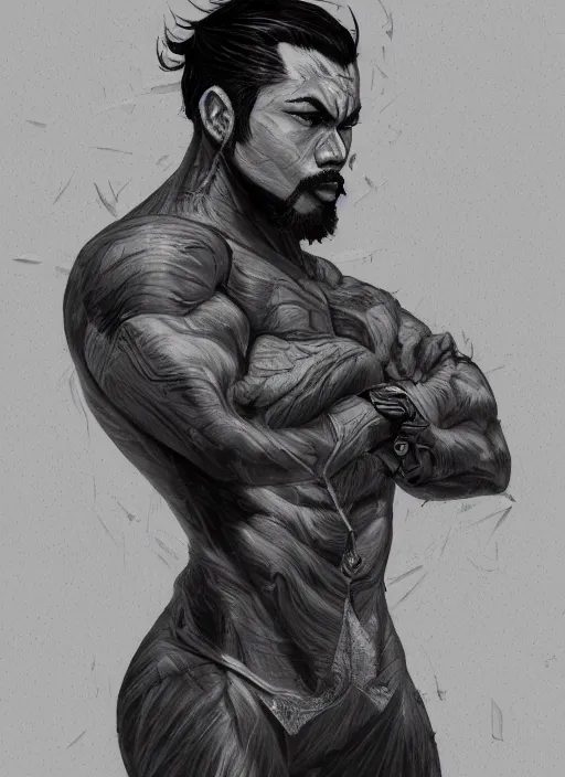 Image similar to a highly detailed illustration of serious short black haired filipino man with goatee wearing suit, dramatic reading book pose, muscular, intricate, elegant, highly detailed, centered, digital painting, artstation, concept art, smooth, sharp focus, league of legends concept art, WLOP