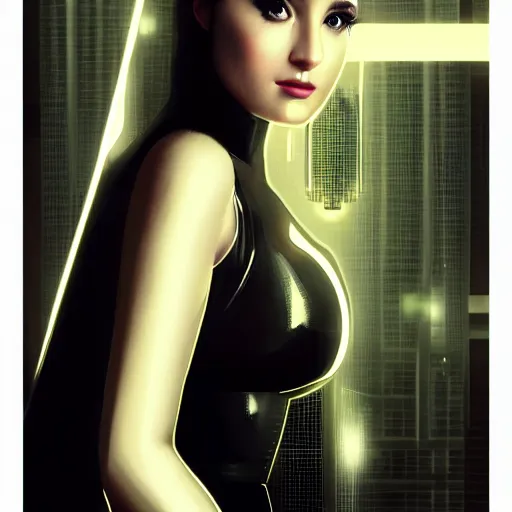 Prompt: portrait of a bladerunner art deco ariana grande with a grid of light falling on her face, sci-fi, intricate lighting, elegant noir, highly detailed, full-body-shot, digital painting, studio portrait, artstation, smooth, sharp focus, illustration, art by artgerm and greg rutkowski and Charlie Bowater