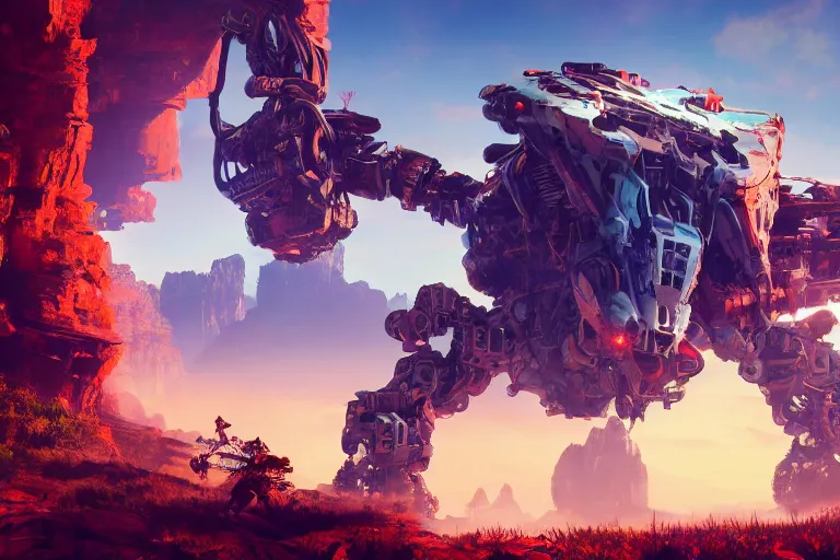 Image similar to rockbreaker machine mecanical creature robot of horizon forbidden west horizon zero dawn bioluminiscence global illumination ray tracing hdr fanart arstation by ian pesty and alena aenami artworks in 4 k