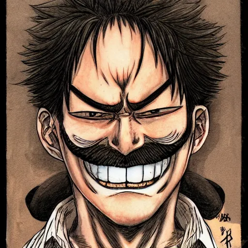 Image similar to [ luffy mustache ] ( by kim jung gi ) ( by kentaro miura ) ( by george morikawa )