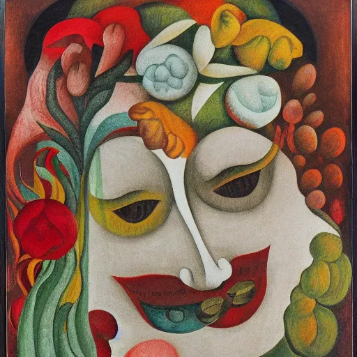 Image similar to floral face portrait by leonetto cappiello and wojciech siudmak and ernst fuchs, anni albers, oil on canvas