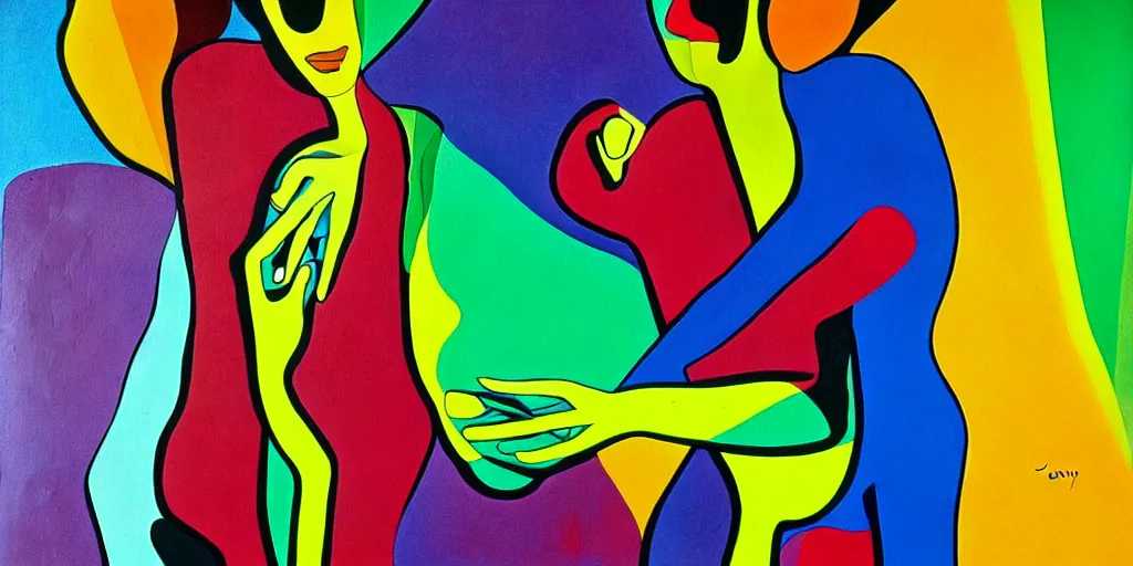 Image similar to a man being overcome by love, ( psychedelic dripping color ), detailed painting by painting by man ray and pablo amaringo david normal