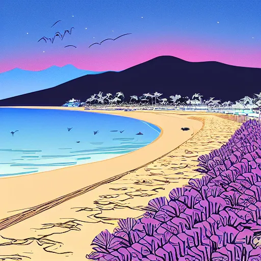 Image similar to create a illustration of a beach in japan