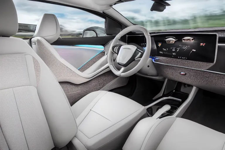 Image similar to a high-detailed picture from the inside of a driving autonomous car without people, 8k, photo-realistic