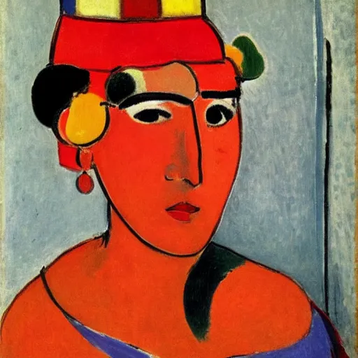 Prompt: refrigerator, in the red madras headdress ( le madras rouge ), 1 9 0 7, by henri matisse.