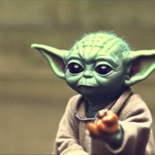 Image similar to Baby Yoda smoking a cigarette 4K quality