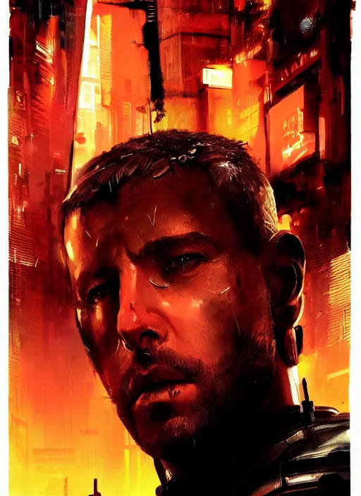 Image similar to cyberpunk military character jitters ( blade runner 2 0 4 9, dystopian, cyberpunk 2 0 7 7 character design ). attractive face. portrait by james gurney and laurie greasley and yoji shinkawa, oil on canvas. cinematic composition, hyper realism, realistic proportions, anatomy, dramatic lighting, photorealistic, high detail, 4 k