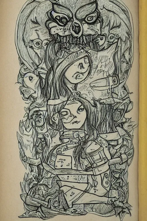 Image similar to disturbing pages from a hand drawn and written grimoire