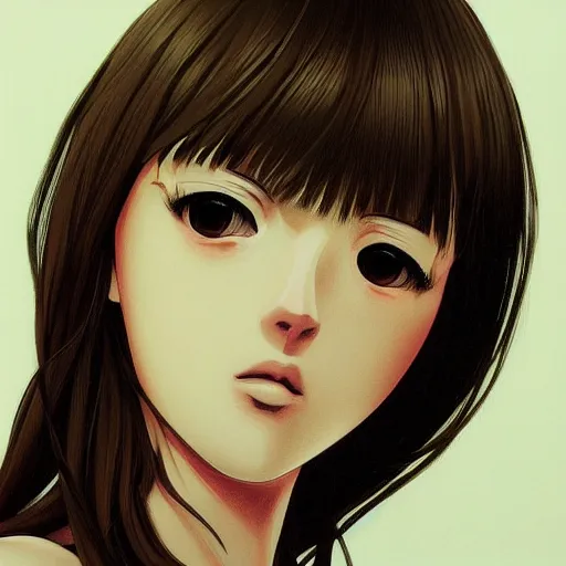 Prompt: close up shot portrait of a beautiful anime girl by Vanessa Beecroft, Illya Kuvshinov