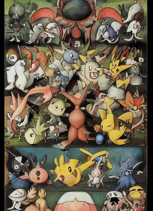 Image similar to a pokemon designed by hieronymus bosch, in the style of Pokemon official artwork, sharp details