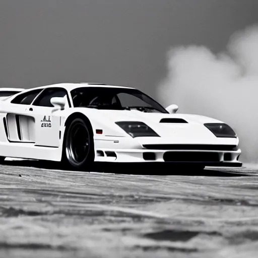 Image similar to a saleen s 7, drifting, on the moon, smoke coming from tires, film still, panavision panaflex