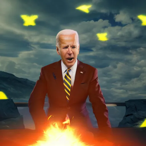 Prompt: joe biden as a super sayan at full power, photograph, 8 k, octane render, unreal 5, ultra detailed, rule of thirds, super sharp and crispy.