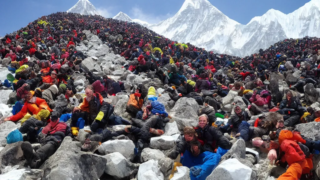 Image similar to cooper's hill cheese rolling down mt. everest, imax