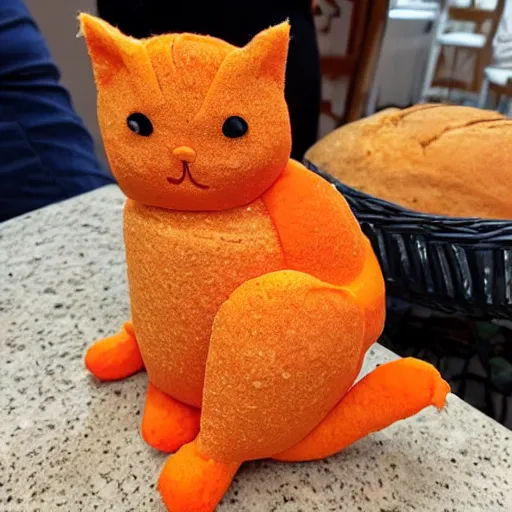 Prompt: an orange cat that is made out of bread