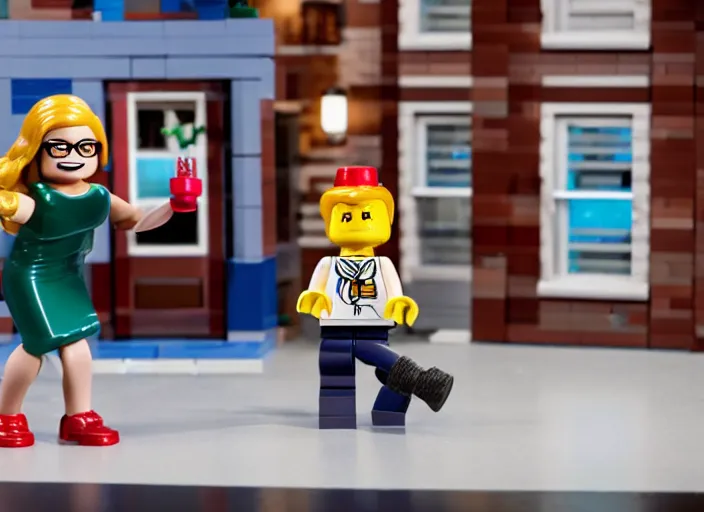 Image similar to product photo still of drew barrymore dancing for david letterman lego playset, 8 k, 1 2 0 mm macro, f 1. 8, studio lighting, key light