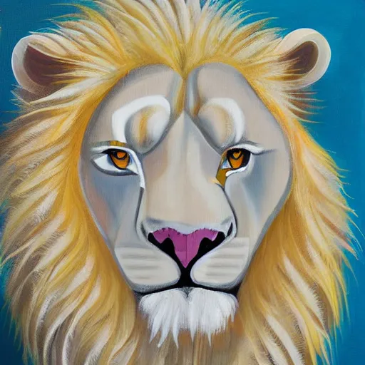 Image similar to abstract painting of albino white anthro lion wearing a coat