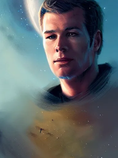 Prompt: Captian James T Kirk, young, male, handsome, intricate, masterpiece, dramatic lighting, semi-realistic, sharp, digital art, art by greg rutkowski and valentina remenar