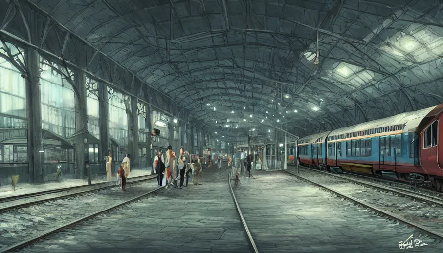 Image similar to rat society dyptopian train station digital art, concept art, wallpaper, photorealistic rendering