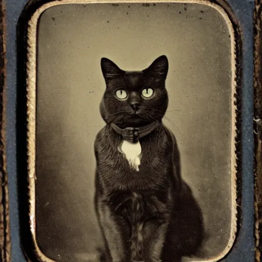 Image similar to tintype photo of a cat, 1 8 8 0 s