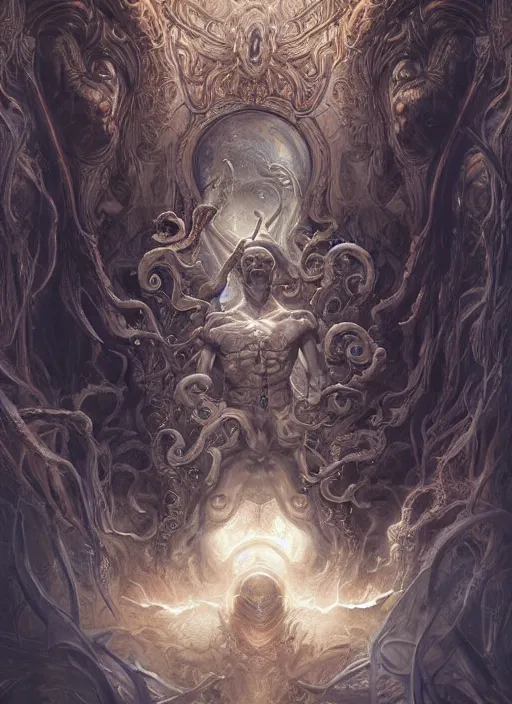 Image similar to digital _ painting _ of _ lovecraftian gods _ by _ filipe _ pagliuso _ and _ justin _ gerard _ symmetric _ fantasy _ highly _ detailed _ realistic _ intricate _ port