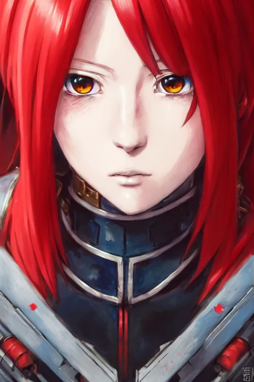 Image similar to portrait of Anime sister of battle, Warhammer 40000, cute-fine-face, red-short-hair pretty face, realistic shaded Perfect face, fine details. Anime. realistic shaded lighting by Ilya Kuvshinov katsuhiro otomo ghost-in-the-shell, magali villeneuve, artgerm, rutkowski, WLOP Jeremy Lipkin and Giuseppe Dangelico Pino and Michael Garmash and Rob Rey