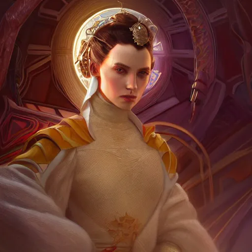 Image similar to ultra realistic illustration, scarlett estevez as princess amidala, intricate, elegant, highly detailed, digital painting, artstation, concept art, smooth, sharp focus, illustration, art by artgerm and greg rutkowski and alphonse mucha