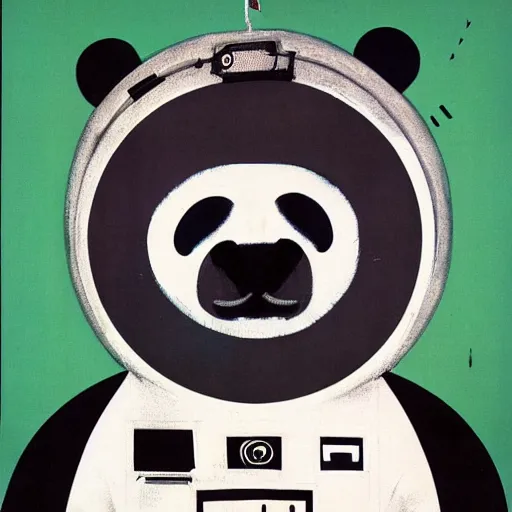 Prompt: poster of a panda bear in a spacesuit by Alexander Rodchenko