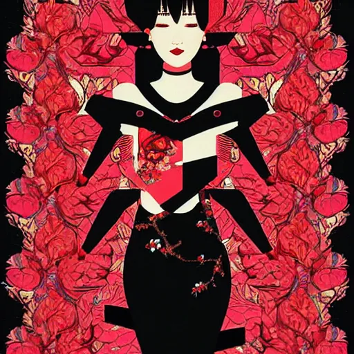 Image similar to breathtaking detailed concept art painting art deco pattern black red flowers and diamonds by hsiao - ron cheng, bizarre compositions, exquisite detail