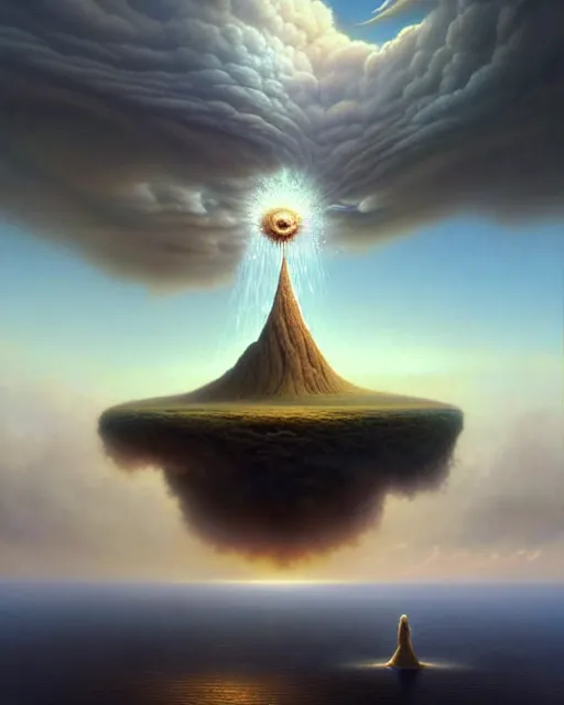 Image similar to a hyper - detailed 3 d render like an oil painting of sky giving birth to land, surrealism!!!!! surreal concept art, lifelike, photorealistic, digital painting, aesthetic, smooth, sharp focus, artstation hd, by greg rutkowski, bruce pennington, valentina remenar, rhads, asher duran,