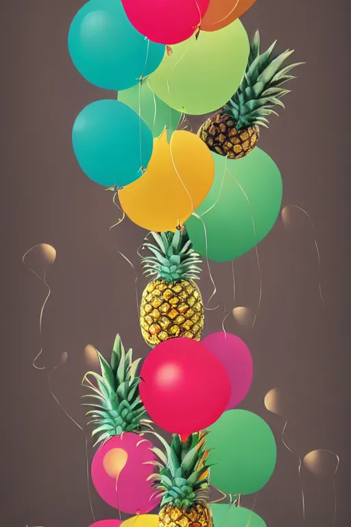 Prompt: a sea of pineapples with balloons above, smooth, trending on artstation, high quality, beautiful