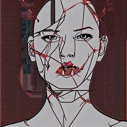 Prompt: whether tis nobler in the mind to suffer, vector graphics, cyberpunk, portrait