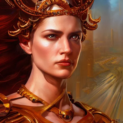 Image similar to an portrait of a female fire goddess, detailed, centered, digital painting, artstation, concept art, donato giancola, Joseph Christian Leyendecker, WLOP, Boris Vallejo, Breathtaking, 8k resolution, extremely detailed, beautiful, establishing shot, artistic, hyperrealistic, beautiful face, octane render