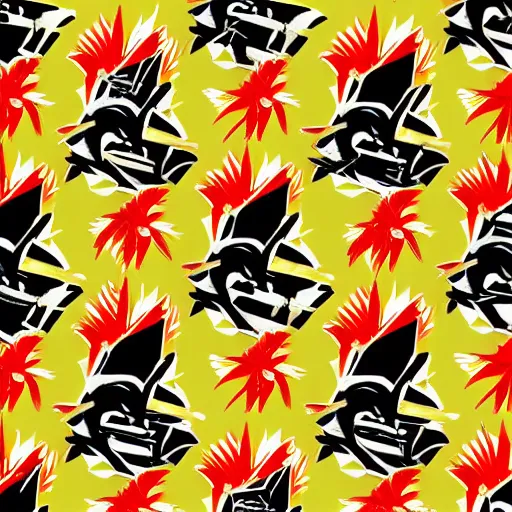 Prompt: a Shadow the Hedgehog themed Hawaiian shirt pattern