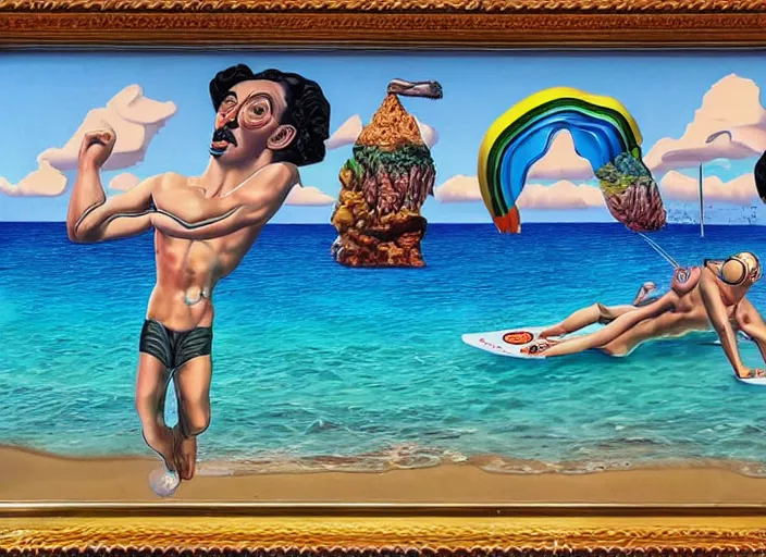 Image similar to 🏖🌊🏄♂🌈, lowbrow, 3 - d highly detailed, in the style of, salvador dali,