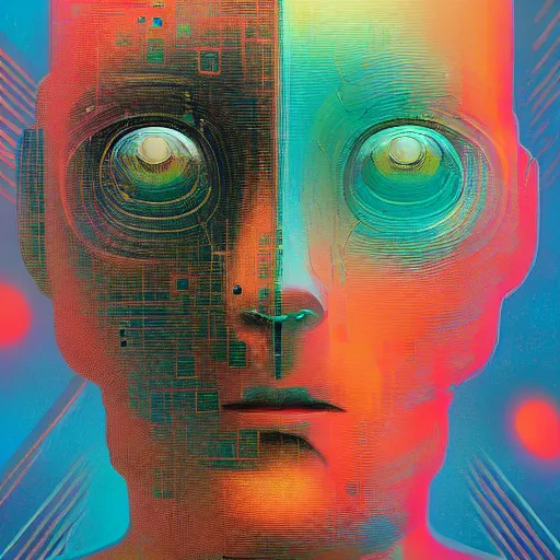 Prompt: portrait of abstract visual artificial intelligence face chromatic suit by Petros Afshar and Beeple, Edward Hopper and James Gilleard, Zdzislaw Beksinski, Mark Ryden, Wolfgang Lettl highly detailed