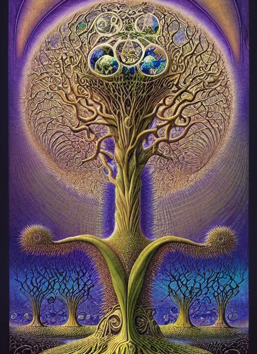 Image similar to tree of life by roger dean and andrew ferez, art forms of nature by ernst haeckel, divine chaos engine, symbolist, visionary, art nouveau, botanical fractal structures, organic, detailed, realistic, surreality