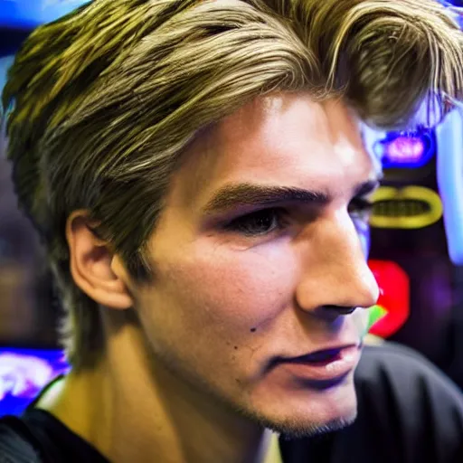 Image similar to closeup of handsome gigachad XQC gambling