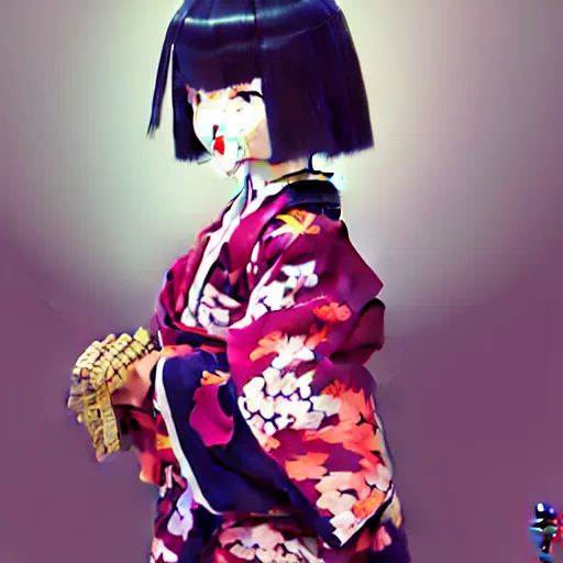 Prompt: digital anime art, a japanese woman in a kimono holding a kanobo, wlop, ilya kuvshinov, artgerm, krenz cushart, greg rutkowski