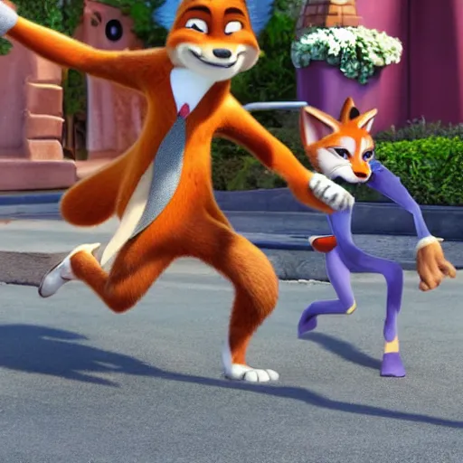 Image similar to nick wilde from zootopia with the body of madonna