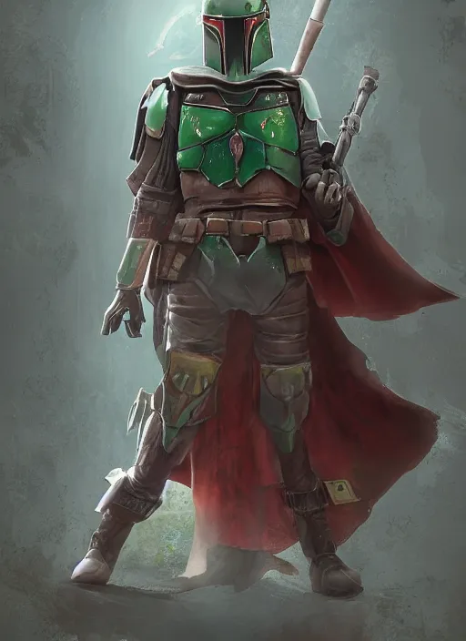 Image similar to arcane wizard x boba fett, fantasy inspired boba fett as a wizard in a scenic environment, 3 d digital art, character mashup, epic volumetric lighting, combination art, photorealistic, sharp focus, aesthetic, inspired by studio ghibli