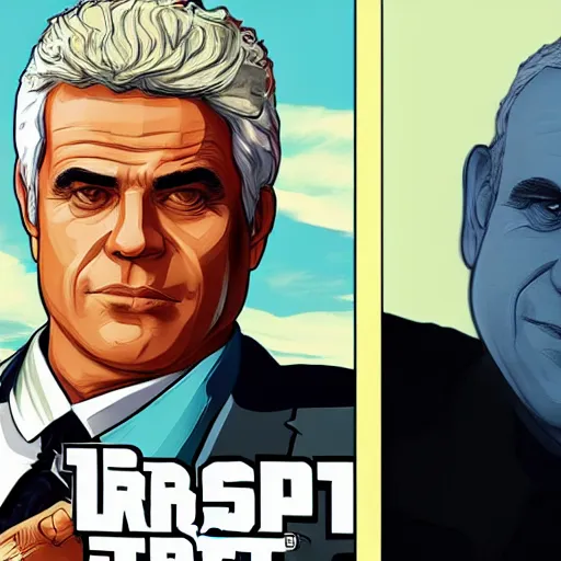 Image similar to portrait of the prime minister of Israel Yair Lapid as a GTA v character. GTA v loading screen illustration by martin ansin, matt bors