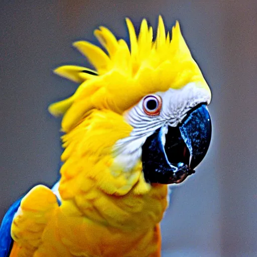 Prompt: an unhinged and aggressive cockatoo