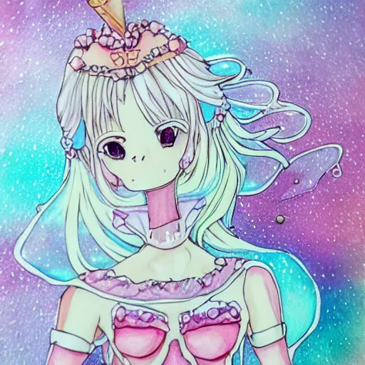 Prompt: ethereal ice cream faerie princess copic markers colored manga illustration