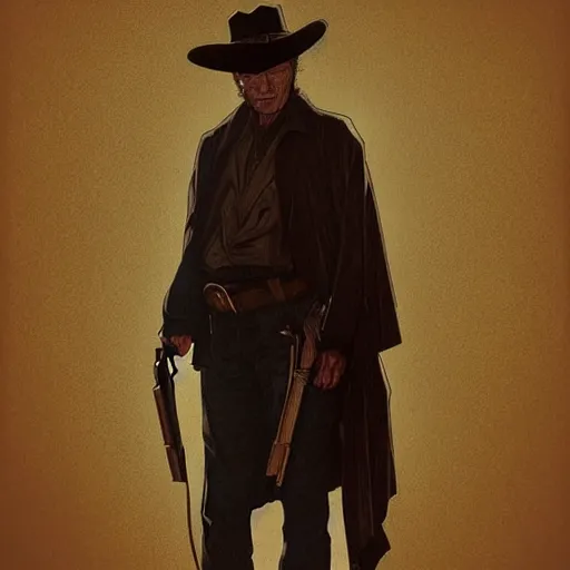 Prompt: Clint Eastwood in Unforgiven, intricate, elegant, highly detailed, digital painting, artstation, concept art, smooth, sharp focus, illustration, art alphonse mucha and loish