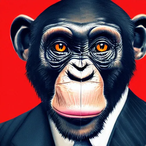 Prompt: a high detail portrait of a chimp wearing a suit 👔,and smoking🚬