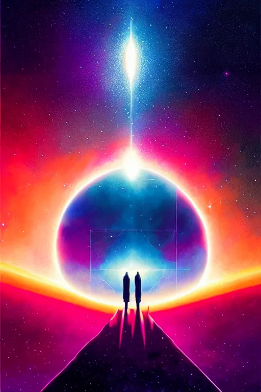 Image similar to standing on the shoulders of giants, celestial collision, birth of a star by christopher balaskas and john harris and dan mumford, hyperrealistic, high detail, ultra detailed, space, nebula, sharp focus, stellar formation, astronomy, science