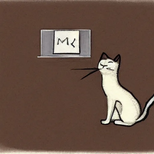 Prompt: a courtroom sketch of a cat suing a ferret, a cat is called to the stand