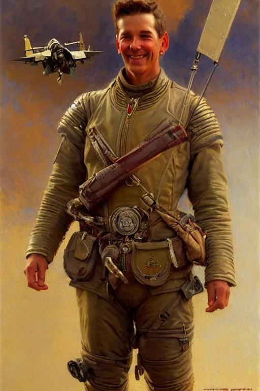 Prompt: full body portrait of a fighter pilot, highly detailed painting by gaston bussiere, craig mullins, j. c. leyendecker 8 k
