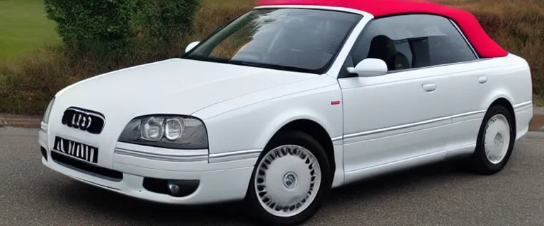 Image similar to Casablanca White Audi A4 B6 Avant Convertible (2002), red soft top roof raised, red interior, created by Barclay Shaw