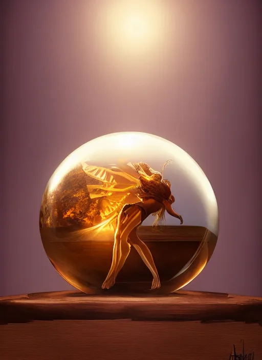 Image similar to crystal ball on a wood stand with a beautiful dreamscape inside, studio product photography, centered, super highly detailed, professional digital painting, artstation, concept art, smooth, sharp focus, extreme illustration, unreal engine 5, photorealism, beautiful, cinematic, art by artgerm and rutkowski and alphonse mucha and loish and wlop